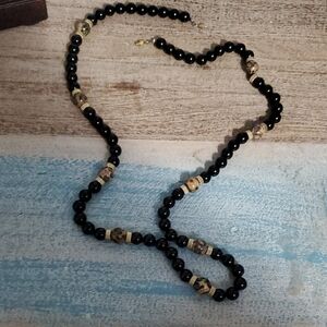 Black Onyx and Jasper Stones Necklace with metal bead Accents
